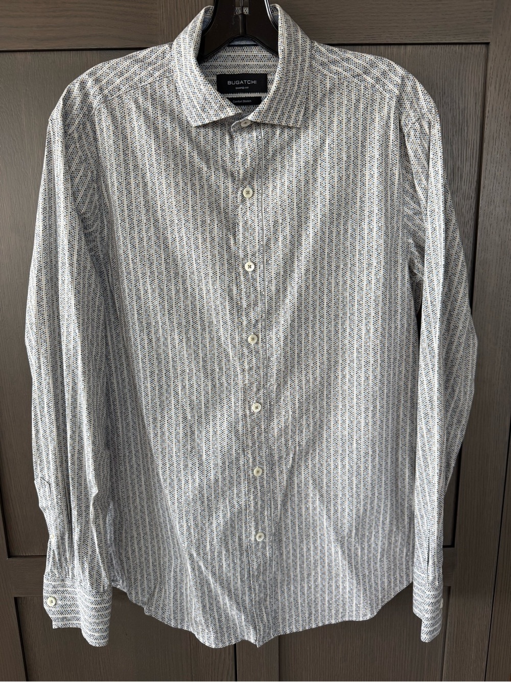 Bugatchi Long Sleeve Shirt with Blue/Brown Stripe Pattern Men’s S